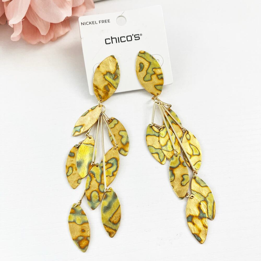 NEW Chico's Golden Marble Petal Drop Earrings